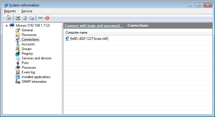 Network connections of remote computer