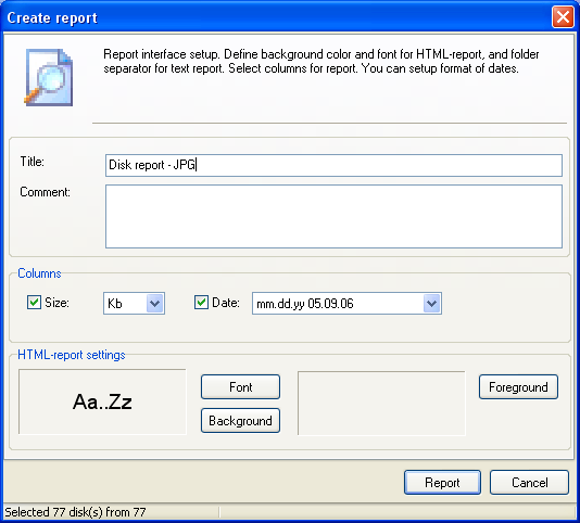 Setting up report attributes