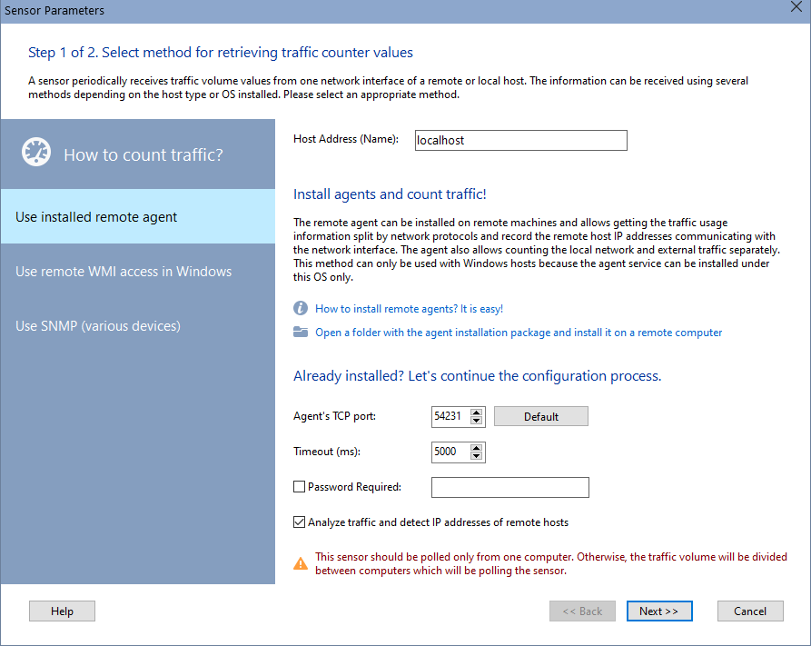 Network Traffic Sensor Settings