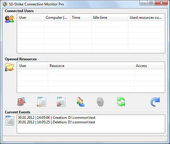 The main window of the share access monitoring program
