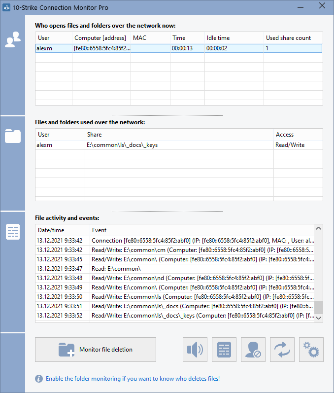 share connection monitor