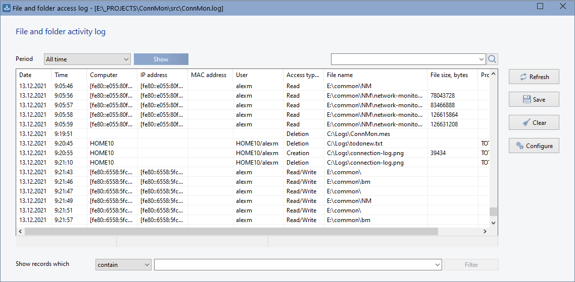 file folder share access log