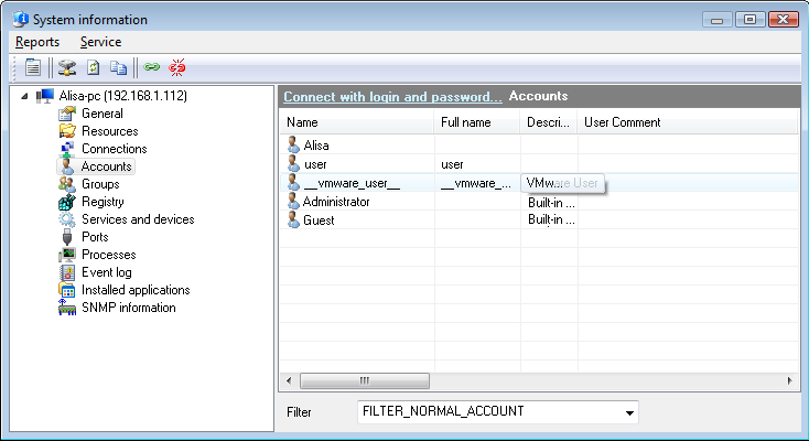 Accounts of remote computer