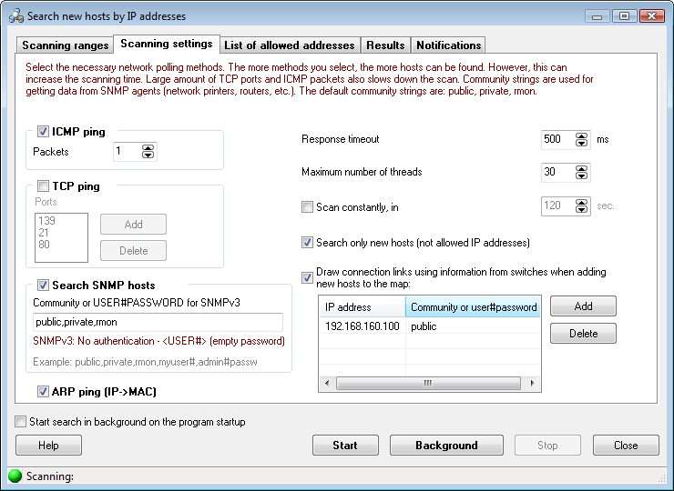 configuring scanning parameters