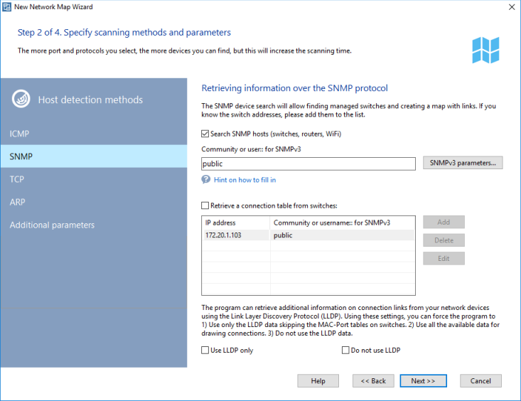 The Network Map Creation Wizard - Step 2