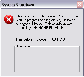 Message on shutting down remote computer
