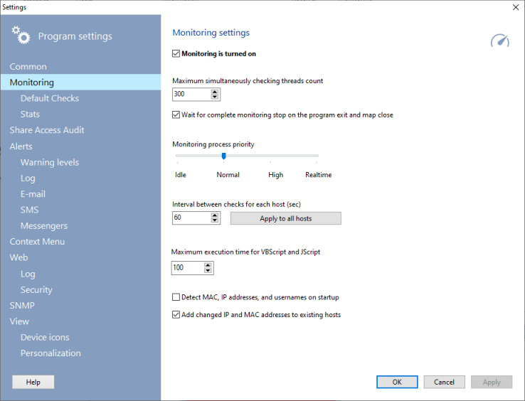 default background monitoring settings