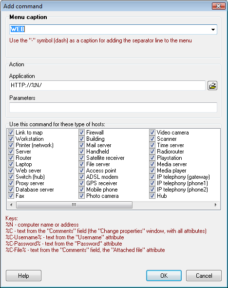 Linking applications to defined types of hosts