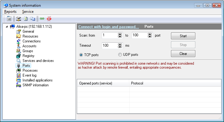 Scanning ports of remote computer