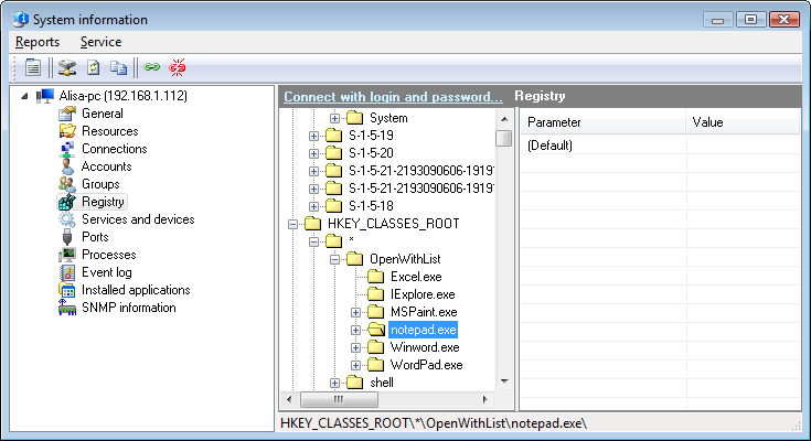 Registry of remote computer