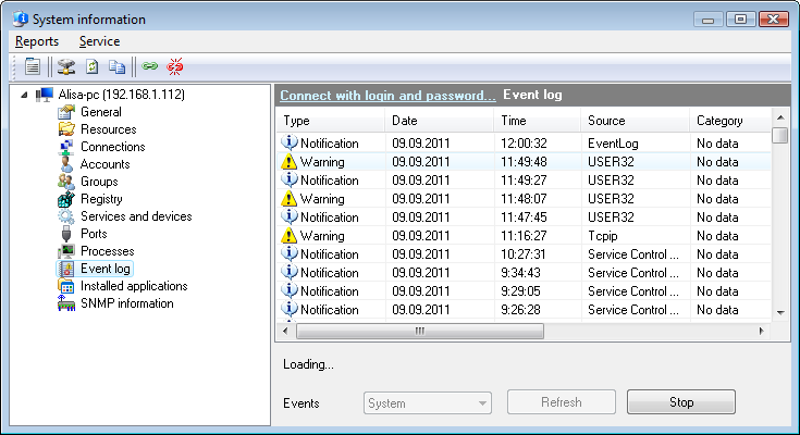 Viewing event log  of remote computer