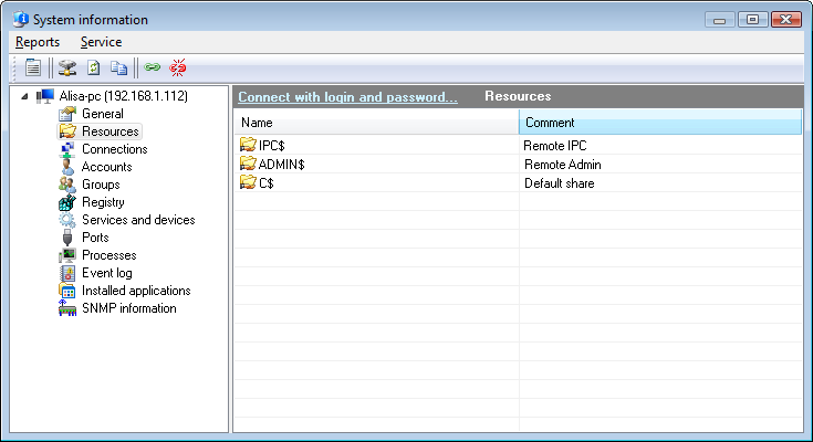 Shared resources of remote computer