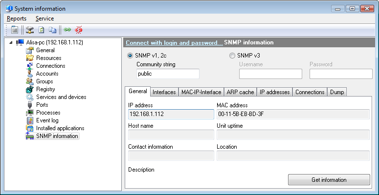 SNMP information