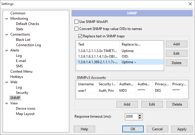 SNMP settings