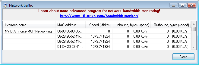 Viewing inbound and outbound traffic and transfer speeds
