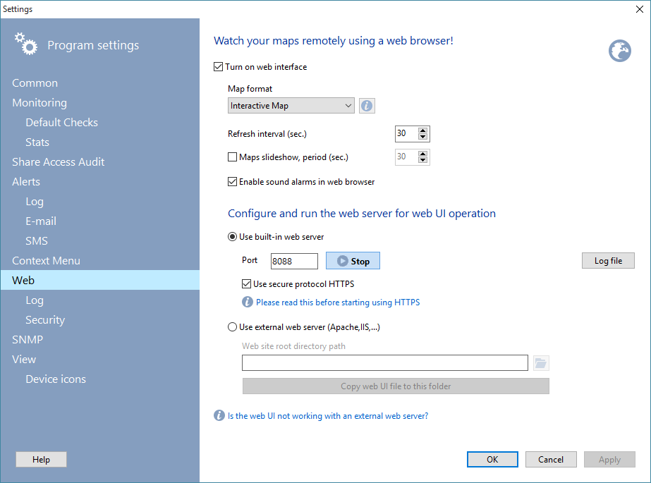 web network map settings