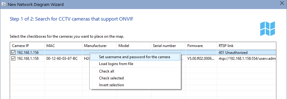 scanning the network and searching for ip cameras with the rtsp url link detection after providing the user login and password