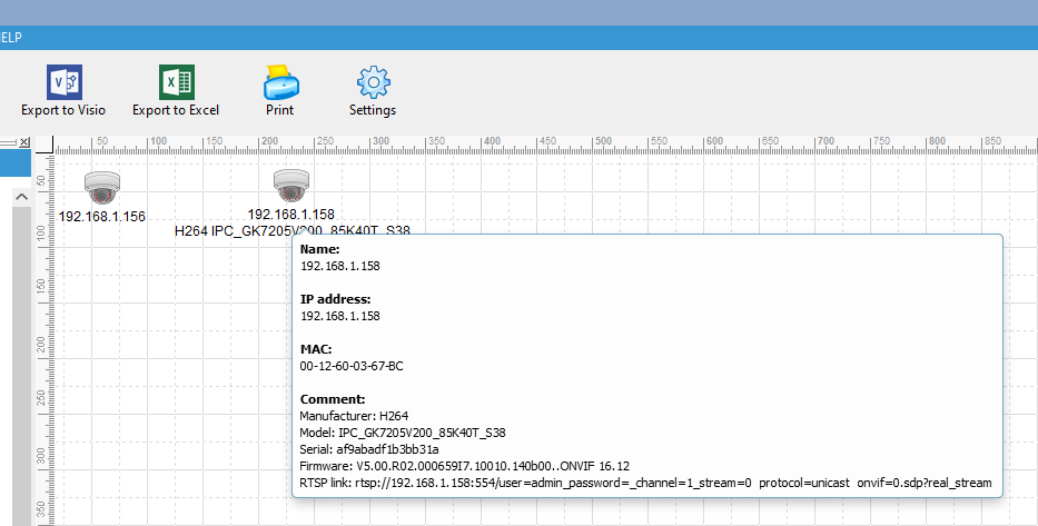 displaying scanned ip camers on the network diagram