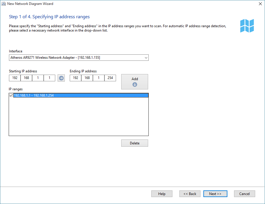 Network Diagram Creation Wizard - Step 1