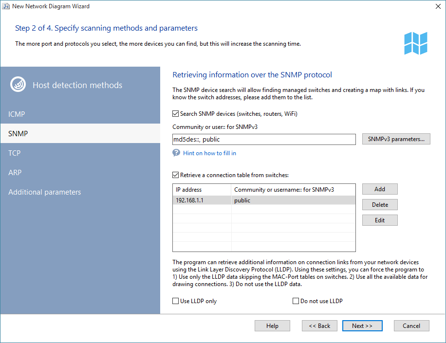 Network Diagram Creation Wizard - Step 2