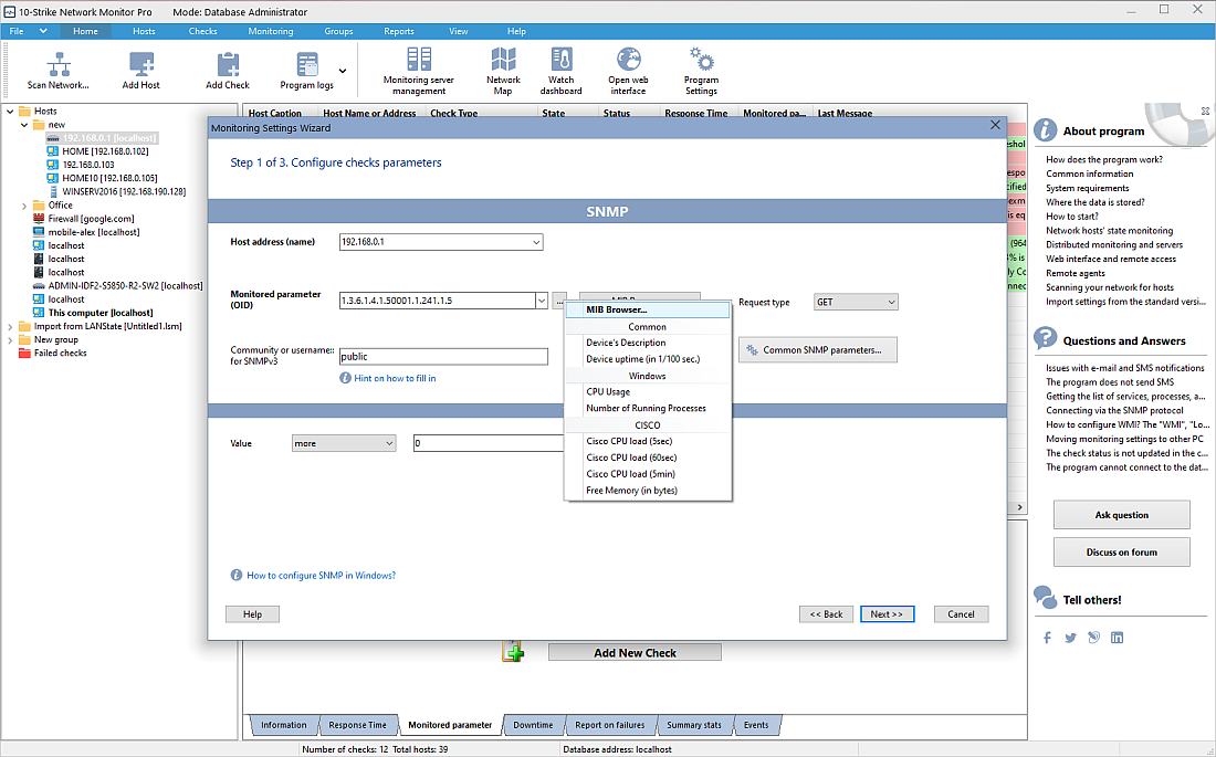 SNMP monitoring - OID and MIB configuration in the SNMP check