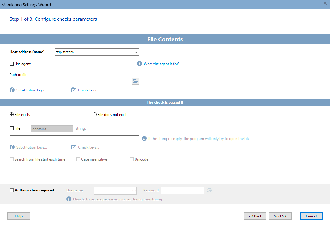 File Existence Monitoring, Text String Existence Monitoring