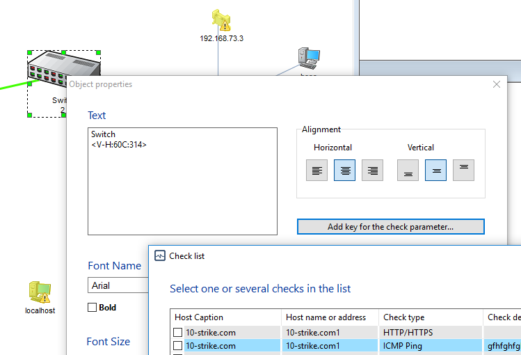 displaying monitored parameter values on graphic map's object captions