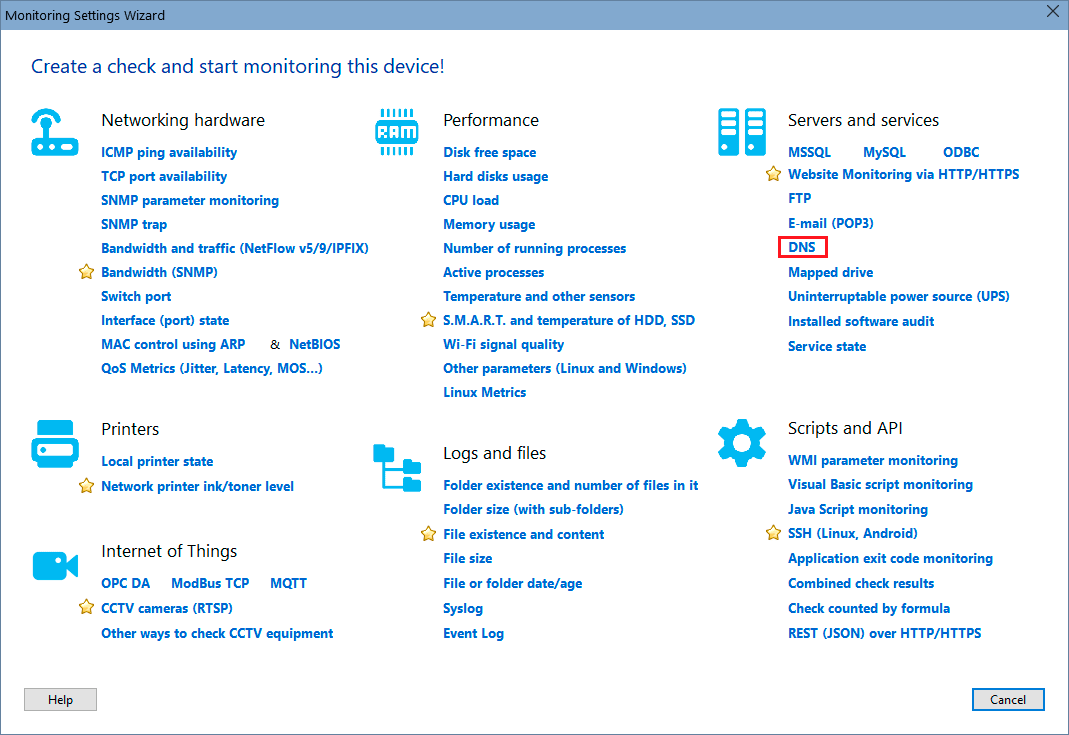 wizard - dns monitoring