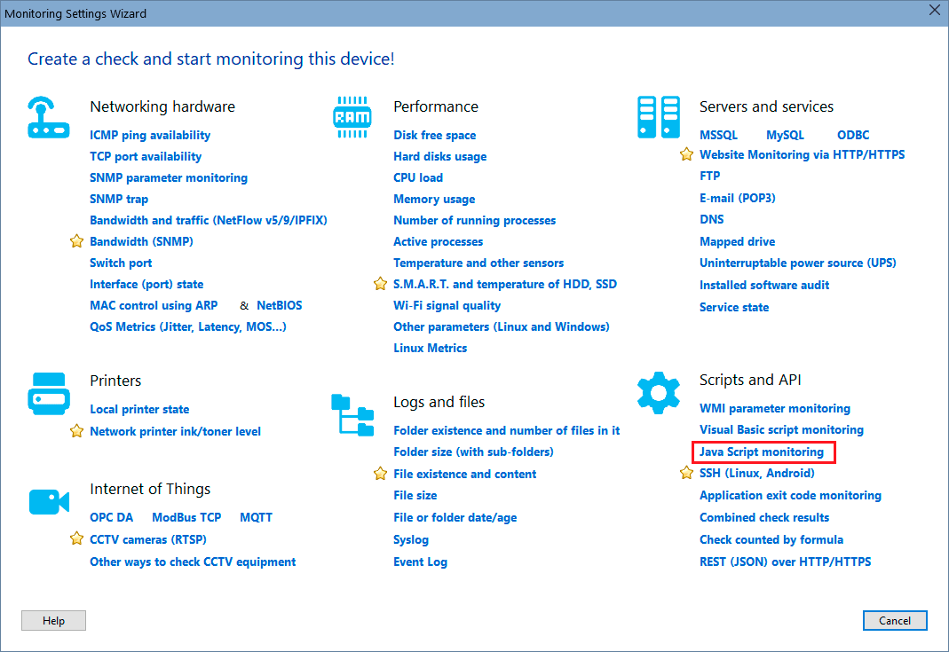 wizard - javascript result monitoring