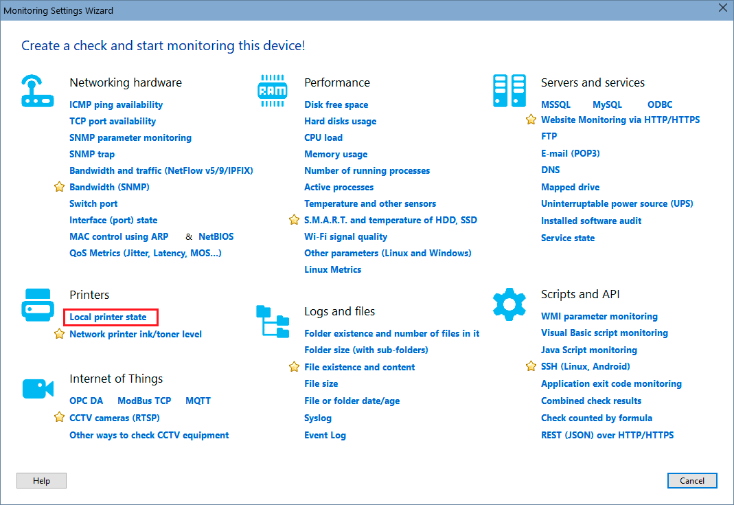 wizard - local printer monitoring