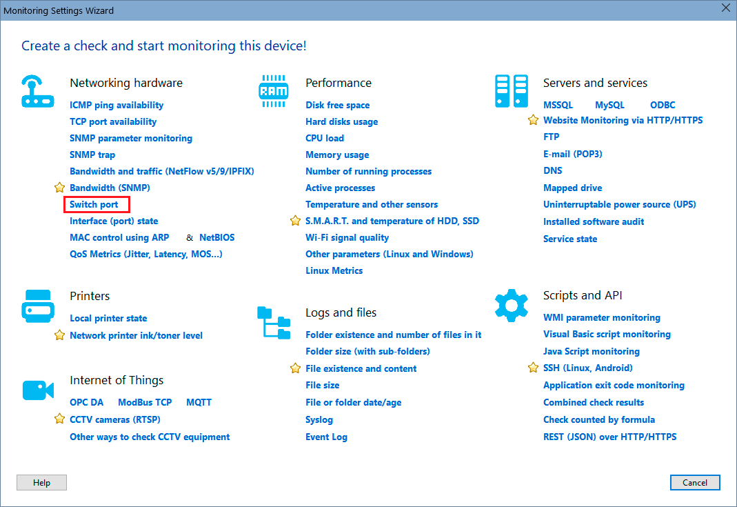 wizard - switch port monitoring