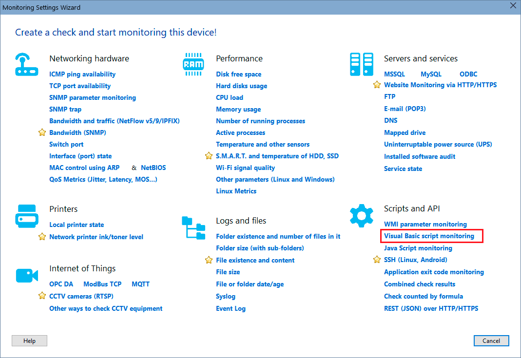 wizard - visual basic script result-monitoring