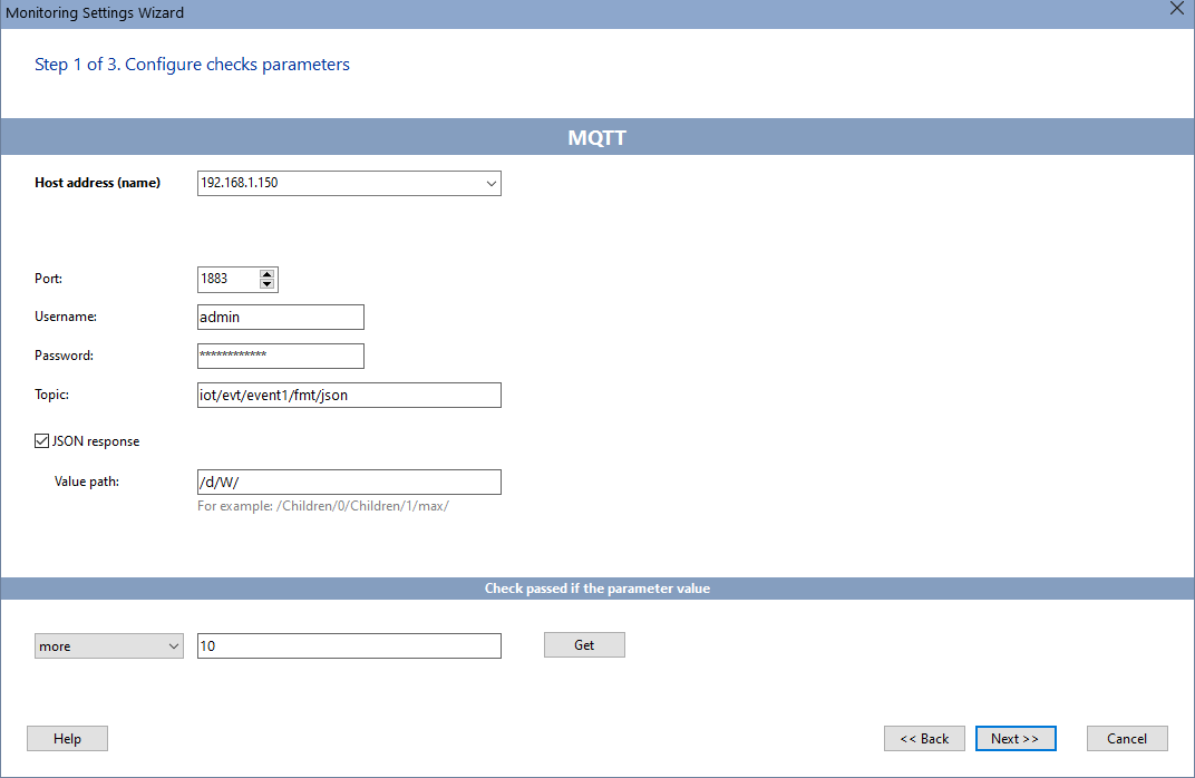 MQTT parameter monitoring configuration