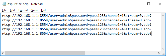 list of RTSP broadcasts from IP cameras in a text file