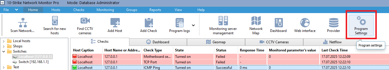 call program settings