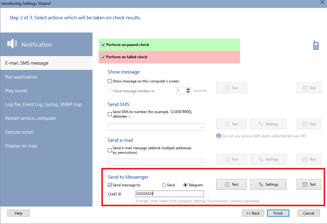 setting up a monitoring check to send alerts to Telegram