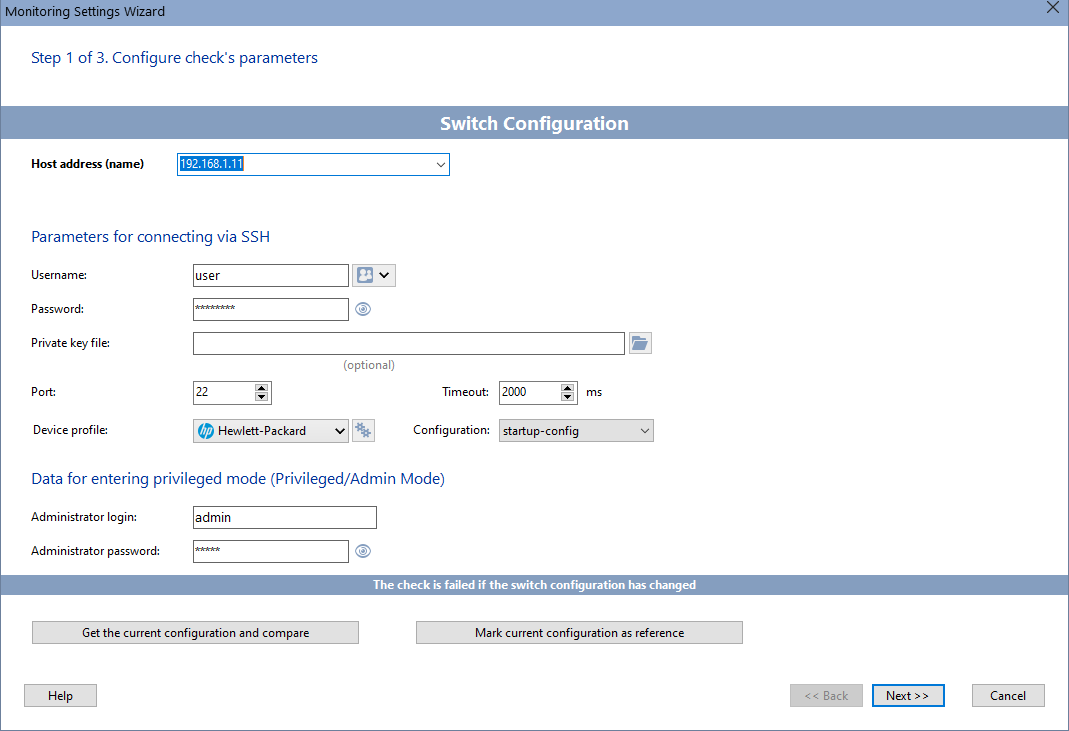 Setting up switch configuration monitoring