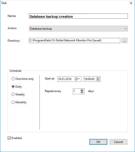 creating a monitoring task - execute a check, create a report, or create the database backup