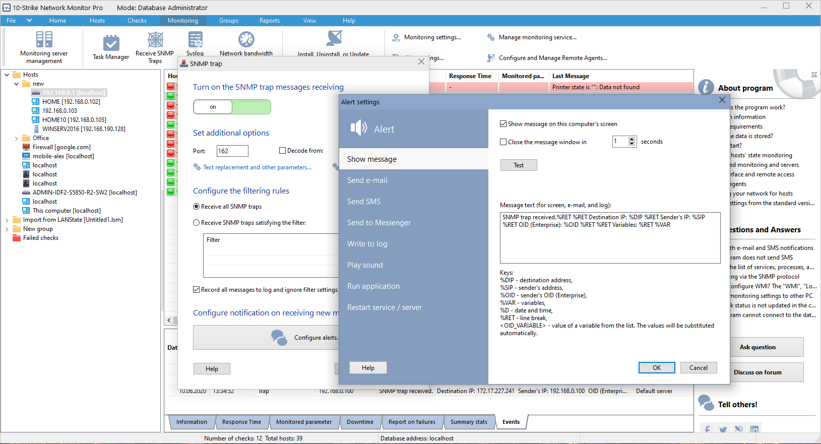 SNMP trap settings