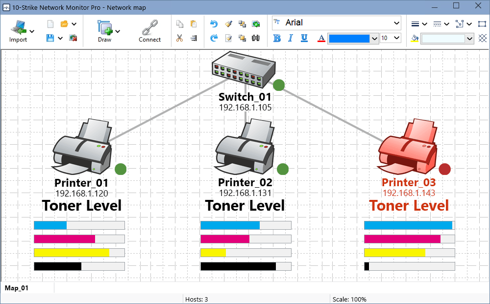 printer monitoring in network, monitoring toner/ink