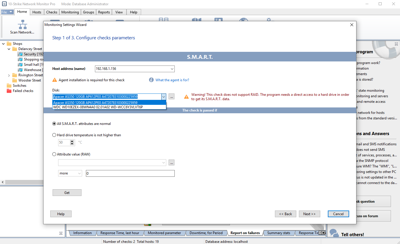 adding the SMART check and selecting HDD for monitoring