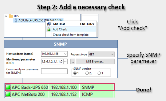 add an SNMP or UPS check to your UPS device