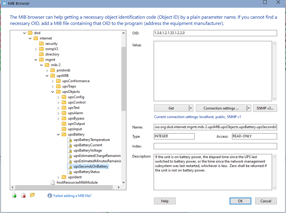 OID settings in the MIB tree - SNMP check