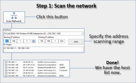 find or add devices to the host list