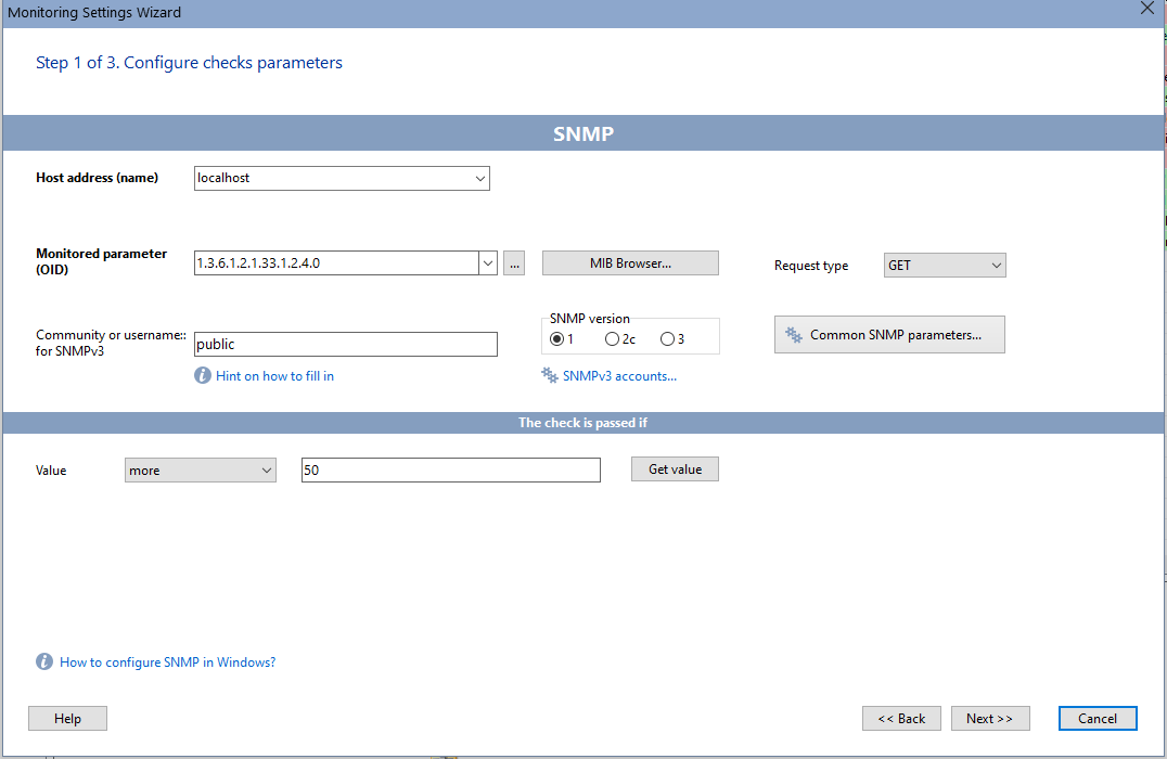 configuring SNMP check for UPS monitoring