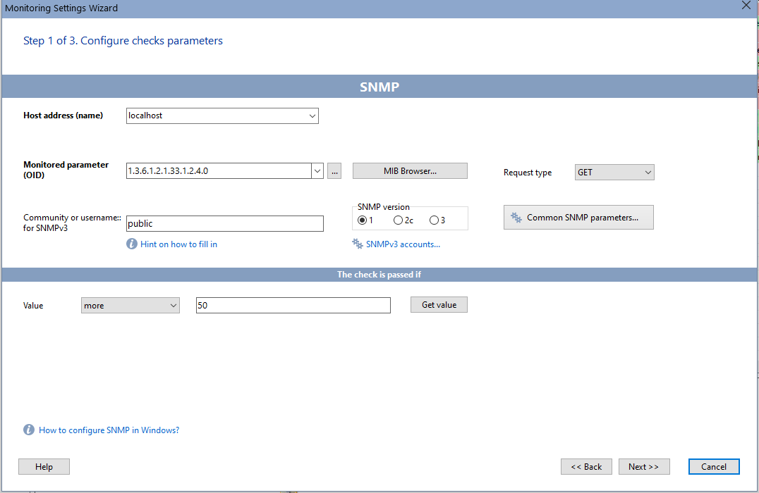 SNMP check configuration