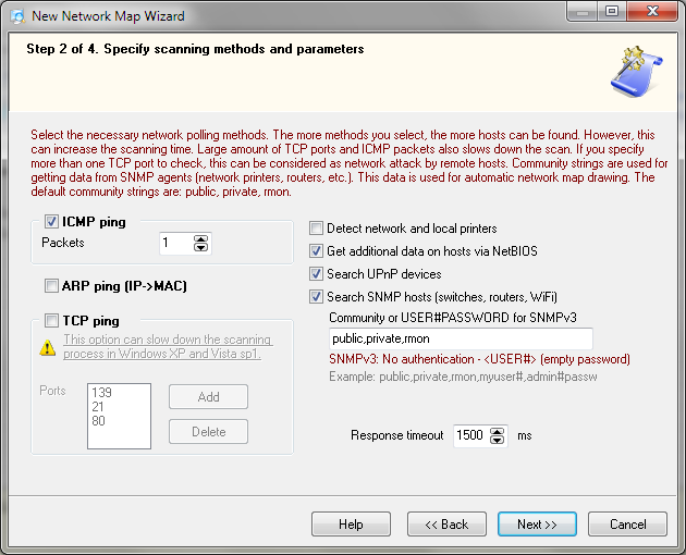 Scanning parameters and options