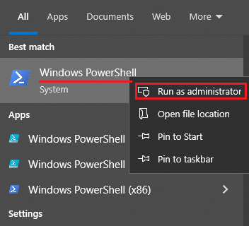Open PowerShell as administrator