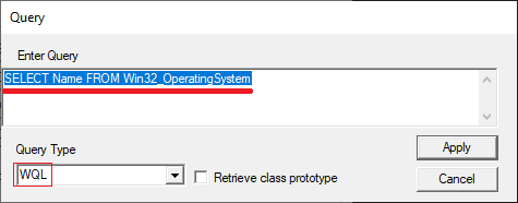 Wbemtest utility window - Query