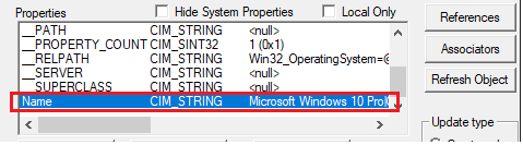 Wbemtest utility window - Name property value